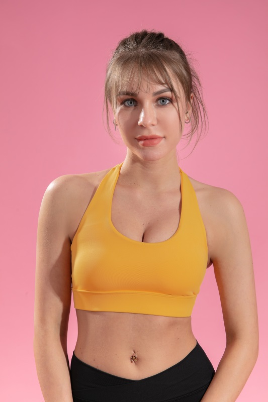 Women’s Yellolw Quick Dry Breathable Fitness Workout Yoga Sports Bra 