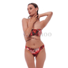 Women’s Sexy Red Snake Print Multi Strap Bandeau High Leg Bottom Long Sleeve Coat 3 Pieces Bikini Suit