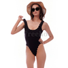 Women’s Sexy Black Scallop Wireless One-piece Swimsuit