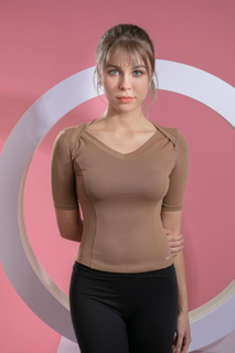 Women’s Light Brown Quick Dry Breathable Fitness Workout Yoga Short Sleeve Top