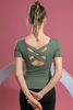 Women’s Dark Green Quick Dry Breathable Fitness Workout Yoga Short Sleeve Top