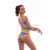 Women’s Sexy Yellow And Blue Stripe One-piece Swimsuit