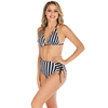 Women’s Sexy Black And White Stripes Triangle Top And Side Drawstring Bottom Bikini Suit