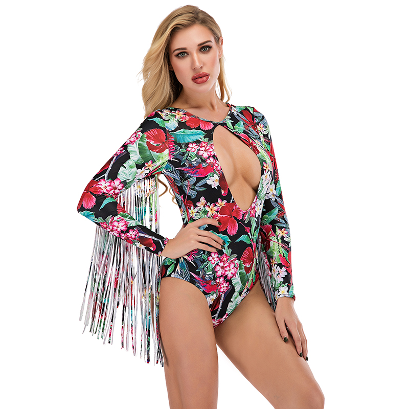 Women’s Sexy One-piece Cut-out Print with Fringe Swimsuit