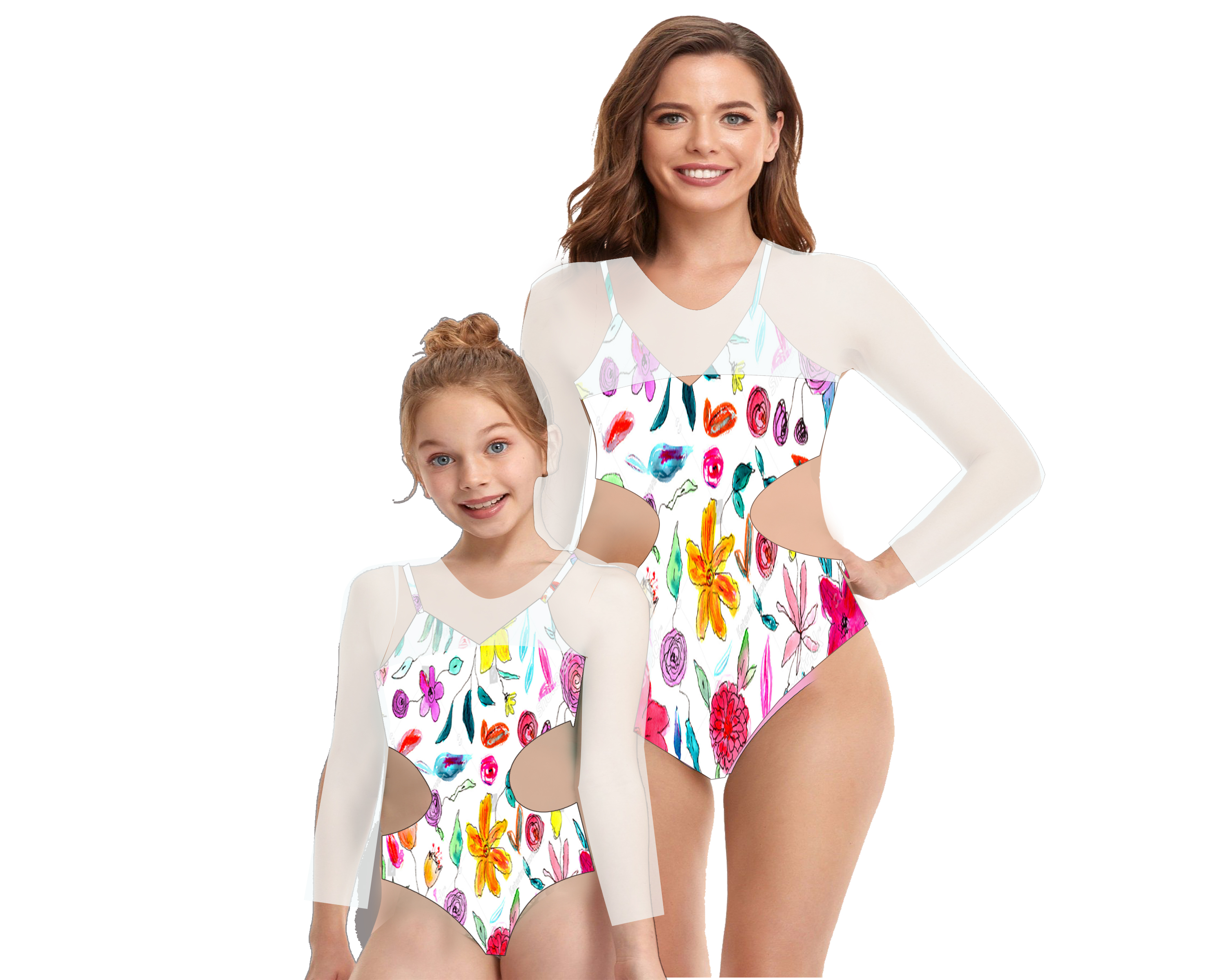 Printed Parent Child Cut Out Swimwear