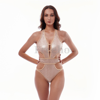 Women’s Sexy Sequin Shock Cord Wireless One-piece Swimsuit