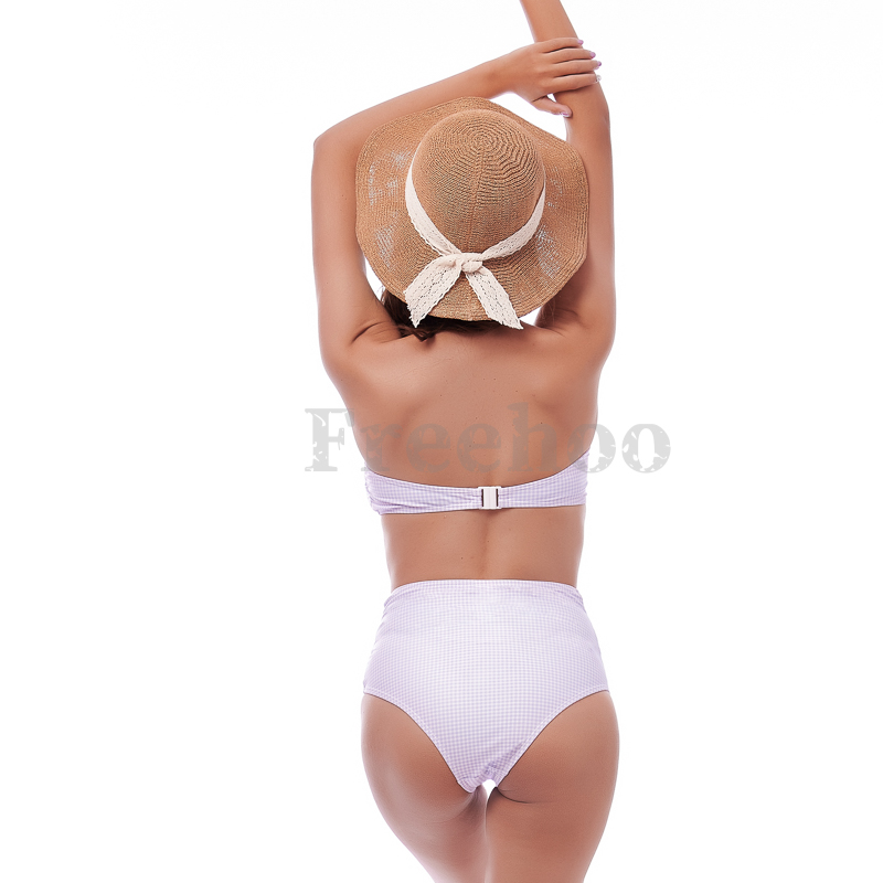 Women’s Sexy Checked Cutout Bandeau High Waist Bottom Bikini Suit