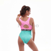 Women’s Sexy Pink And Aqua Joint Elastic Band One-piece Swimsuit