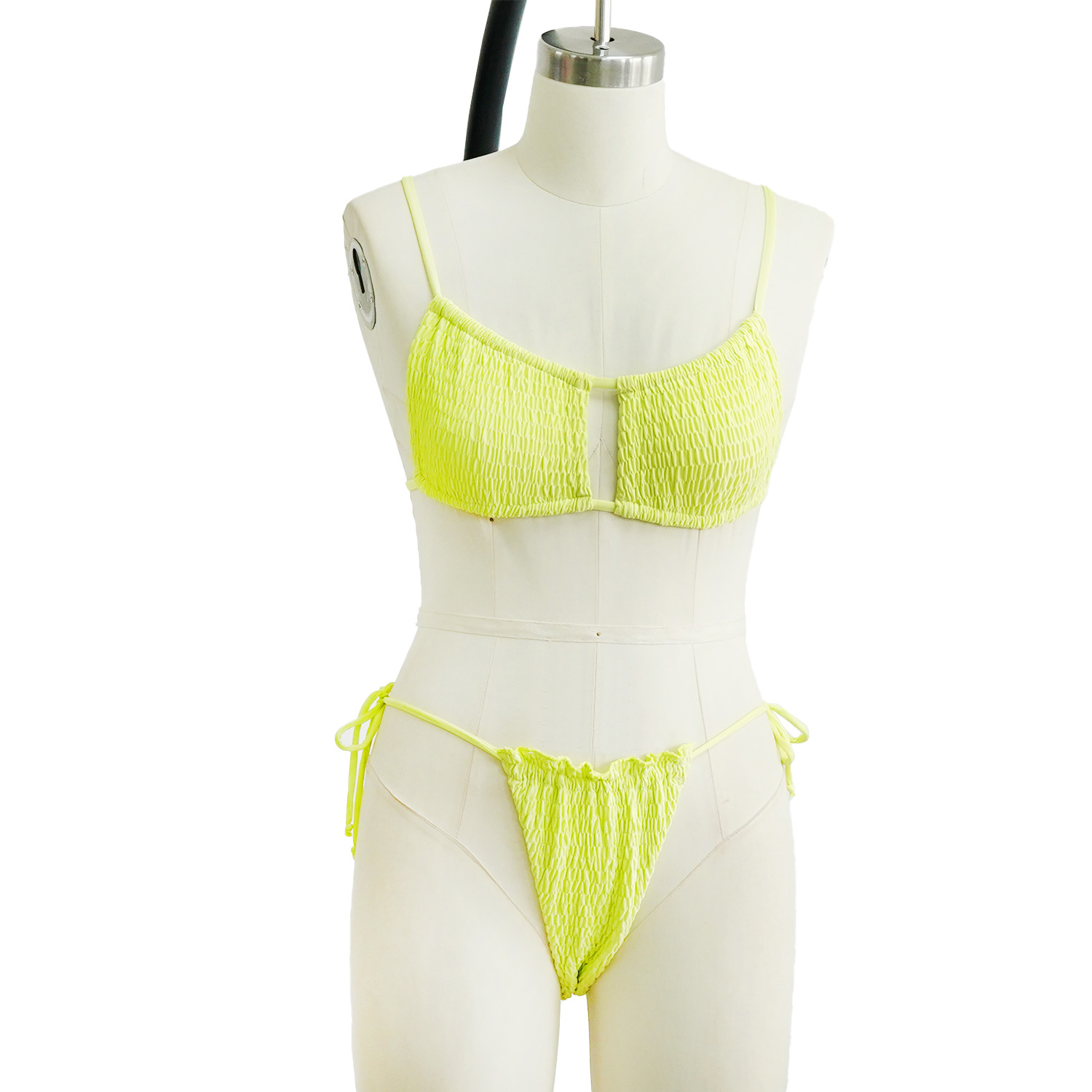 Solid Yellow Crinkle Bikini Suit